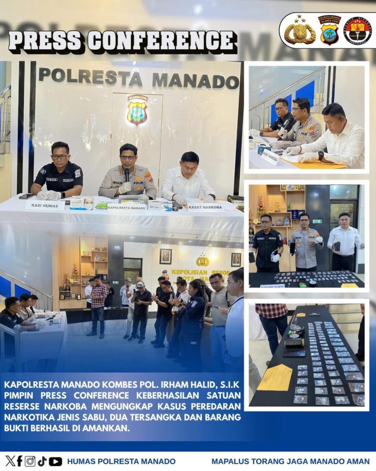 Polresta Manado menggelar press conference terkait keberhasilan pengungkapan kasus peredaran narkotika